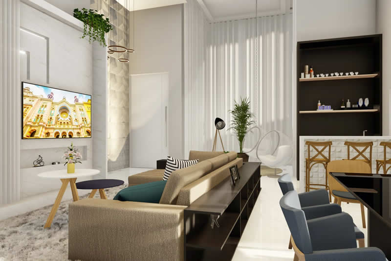 Sala de estar com revestimento