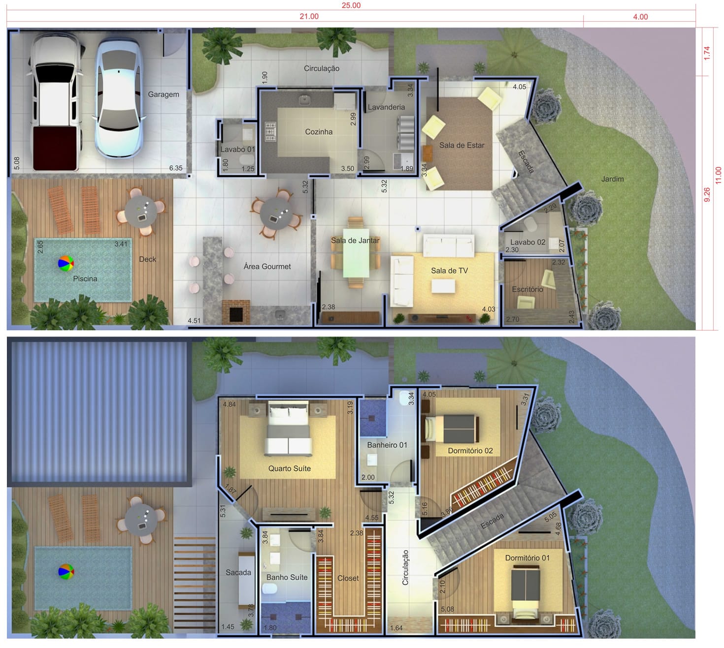 Planta de casa de esquina. Planta para terreno 11x25