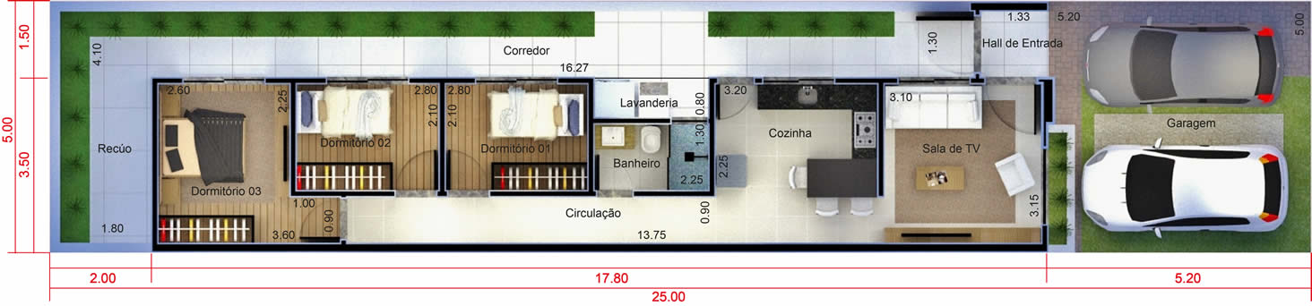 Planta minha casa minha vida 3 quartos. Planta para terreno 5x25