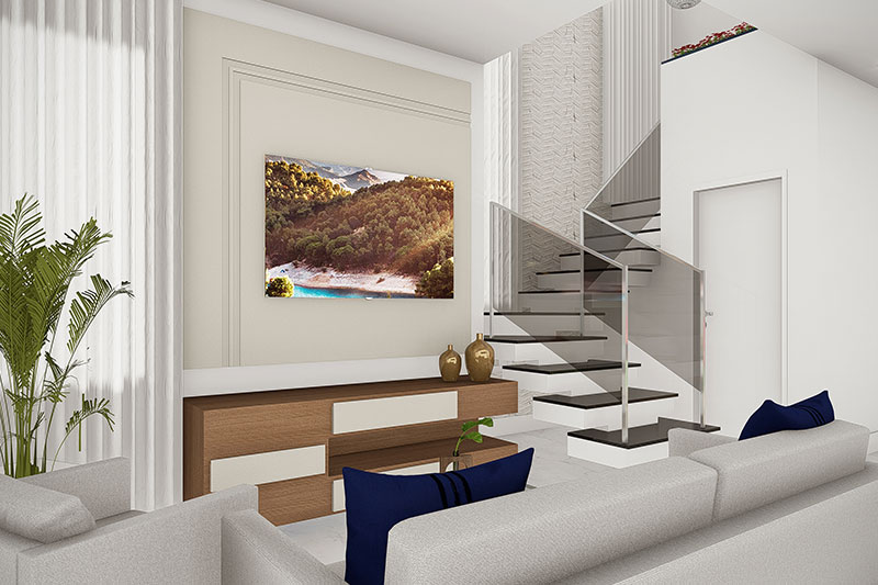 Sala de tv com escada