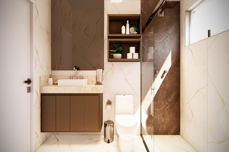 Planta de casa térrea com 1 quarto e 1 suíte
