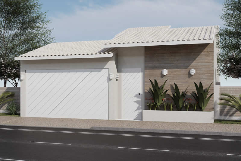 Fachada com portão branco