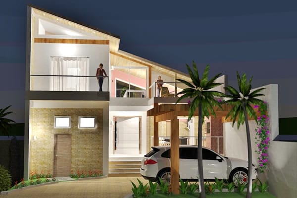 Planta de sobrado estilo chalé com 3 suítes