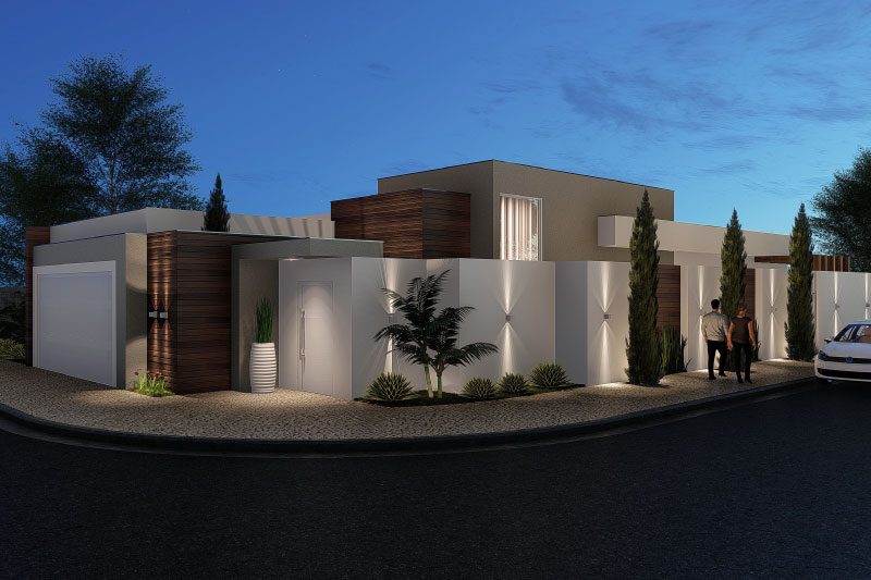 Planta de casa de esquina com portão