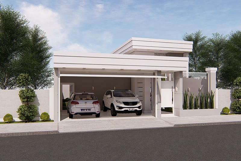 Projeto de casa térrea com pé-direito duplo