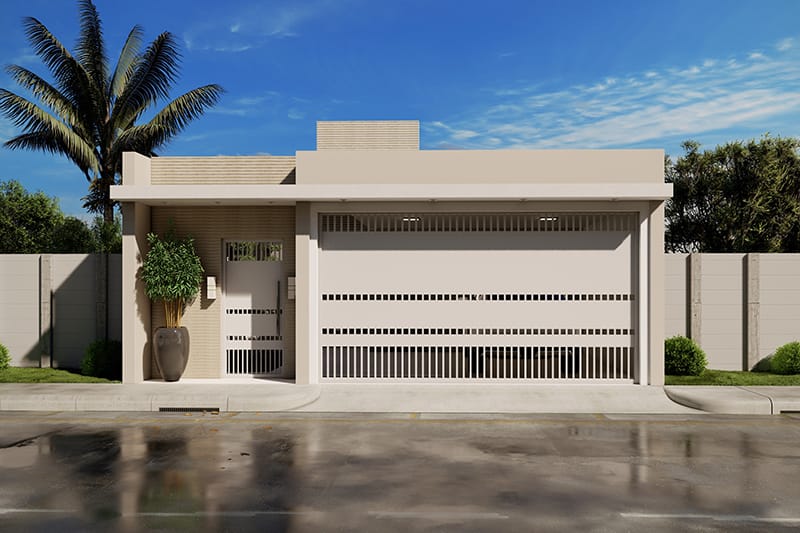 Planta de casa térrea com 2 quartos e 1 suíte
