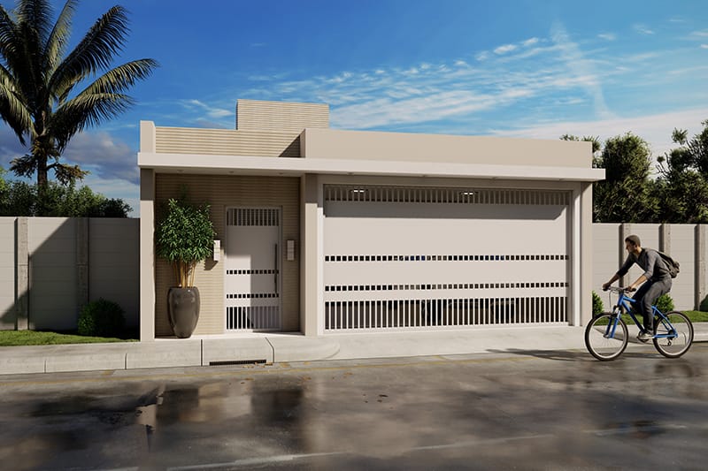 Planta de casa térrea com 2 quartos e 1 suíte