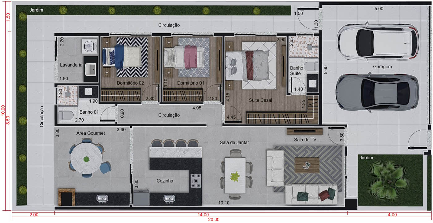 Projeto de casa clean e moderno. Planta para terreno 10x20