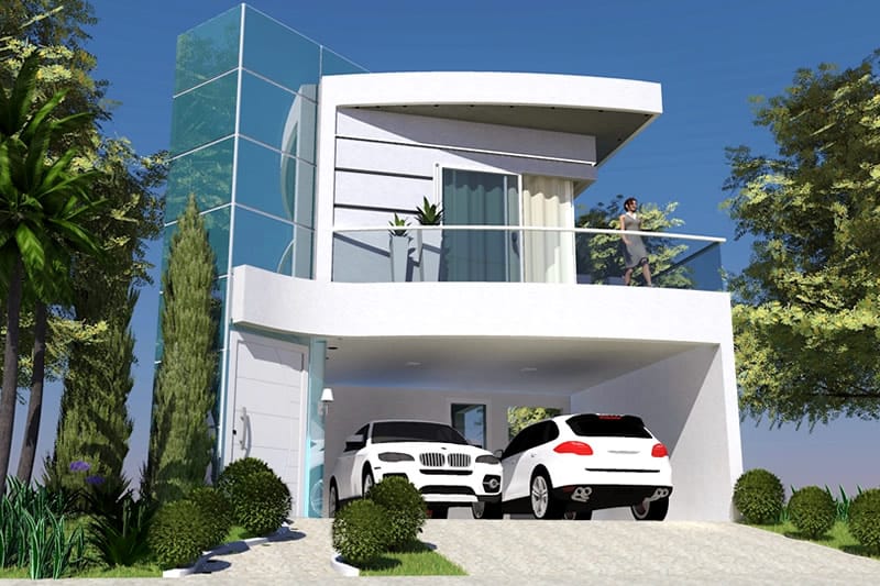 Projeto de sobrado com fachada de vidro