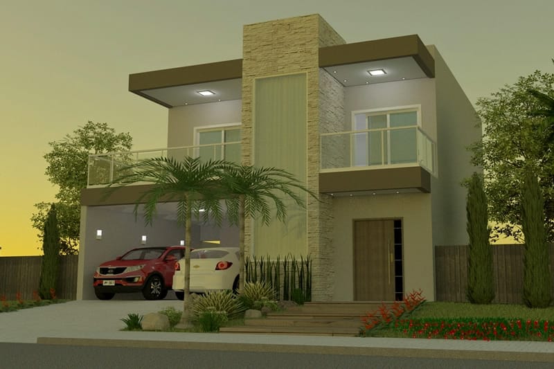 Planta de sobrado com piscina e deck