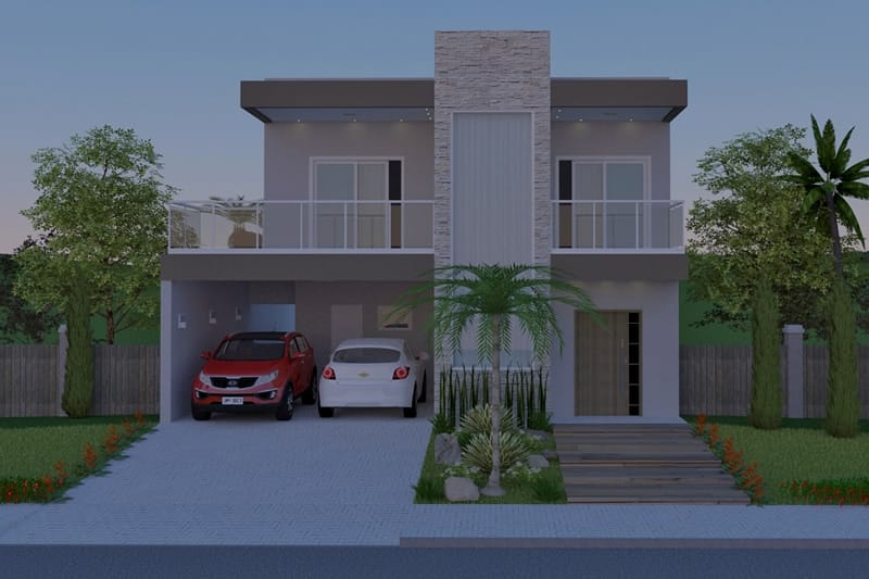 Planta de sobrado com piscina e deck