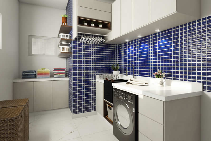 Lavanderia com pastilha azul