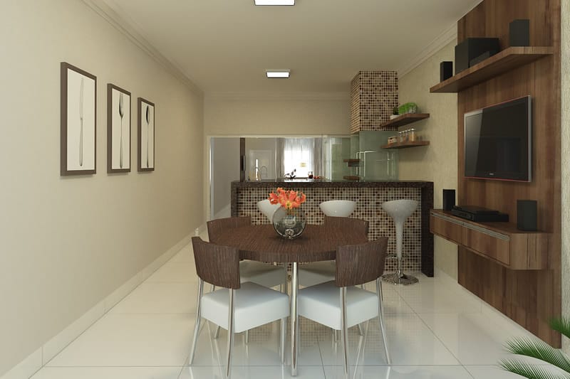 Planta de casa com fachada de madeira