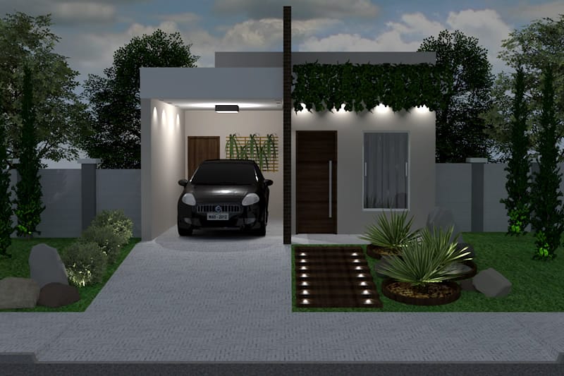 Planta de casa com tijolo à vista 
