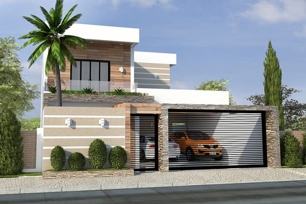Planta de sobrado com telhado embutido