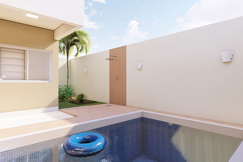 Planta de casa com fachada de tijolinho